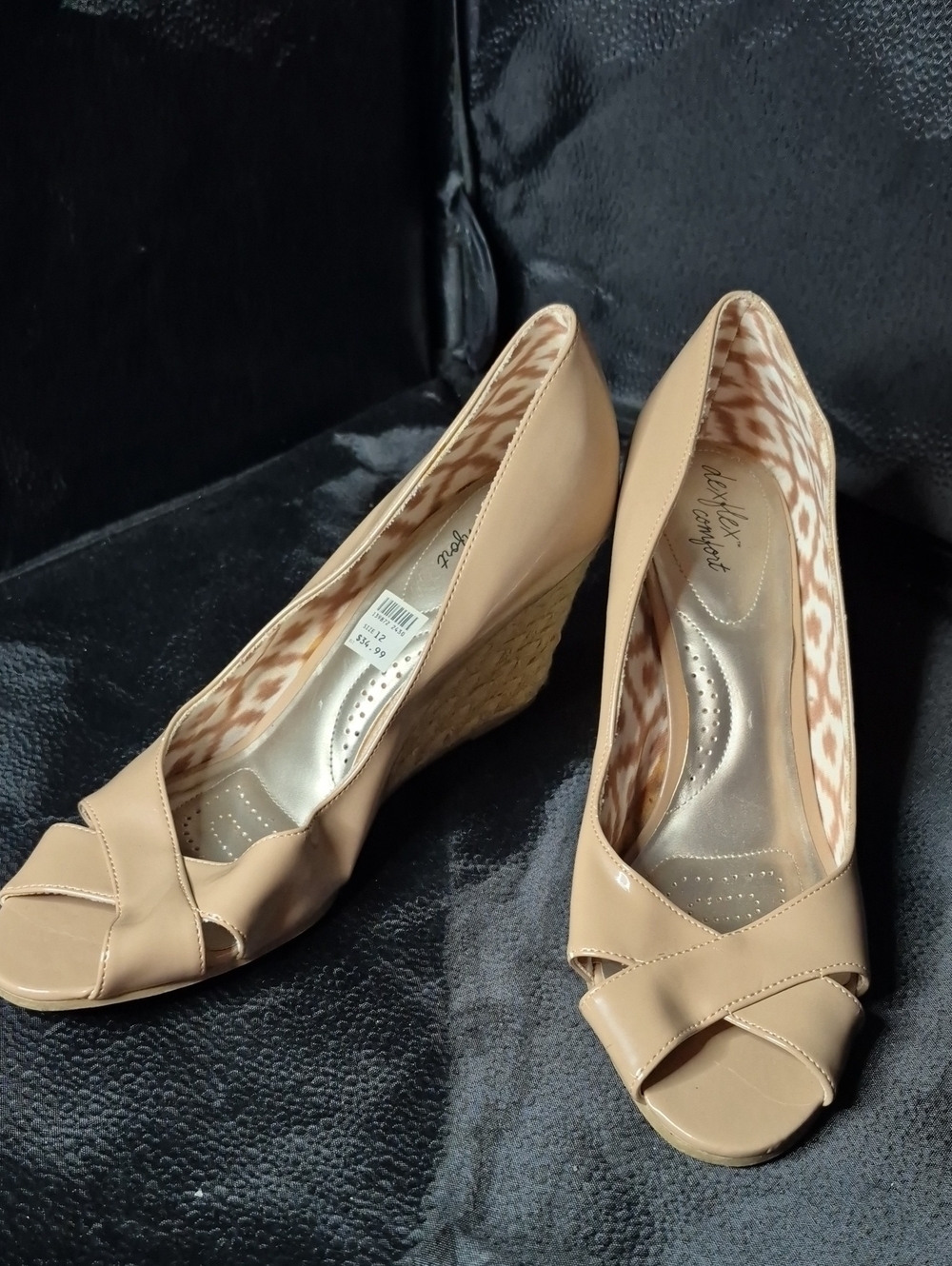 Dexflex Comfort 12 Beige Peep-Toe Wedge Heels